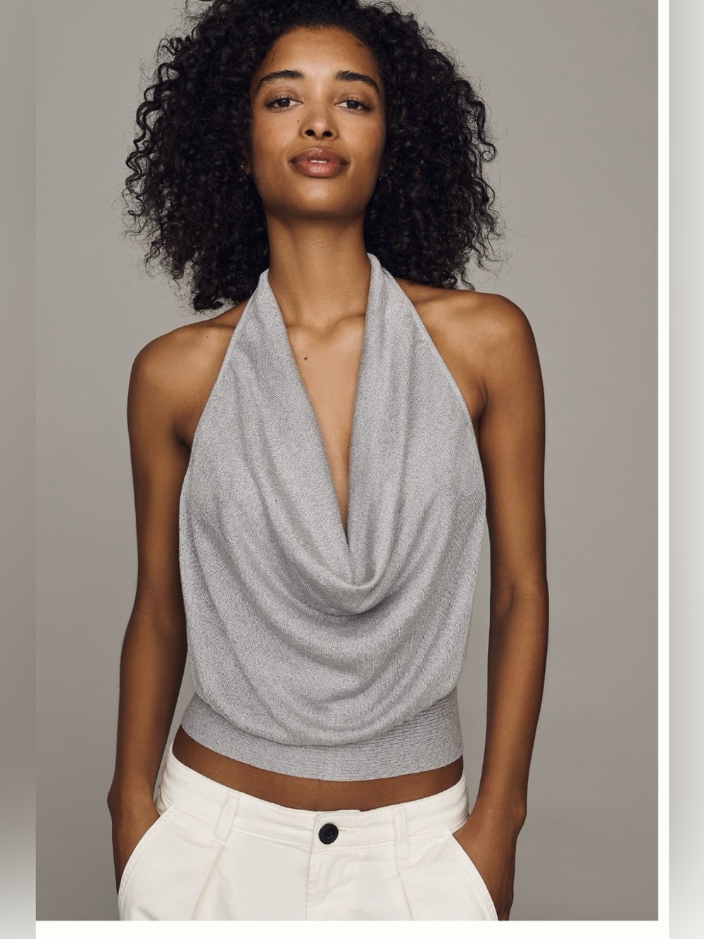 NWT - Light Gray Cowl Halter Knit Top
